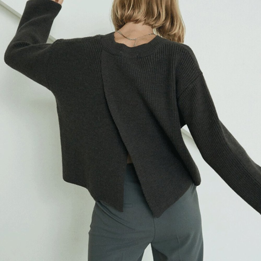 WConcept wool-blended charcoal back slit sweater